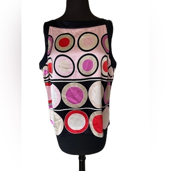 Carlisle Silk Sleeveless Blouse Geometric‎ Circles Size 14 - Picture 1 of 10